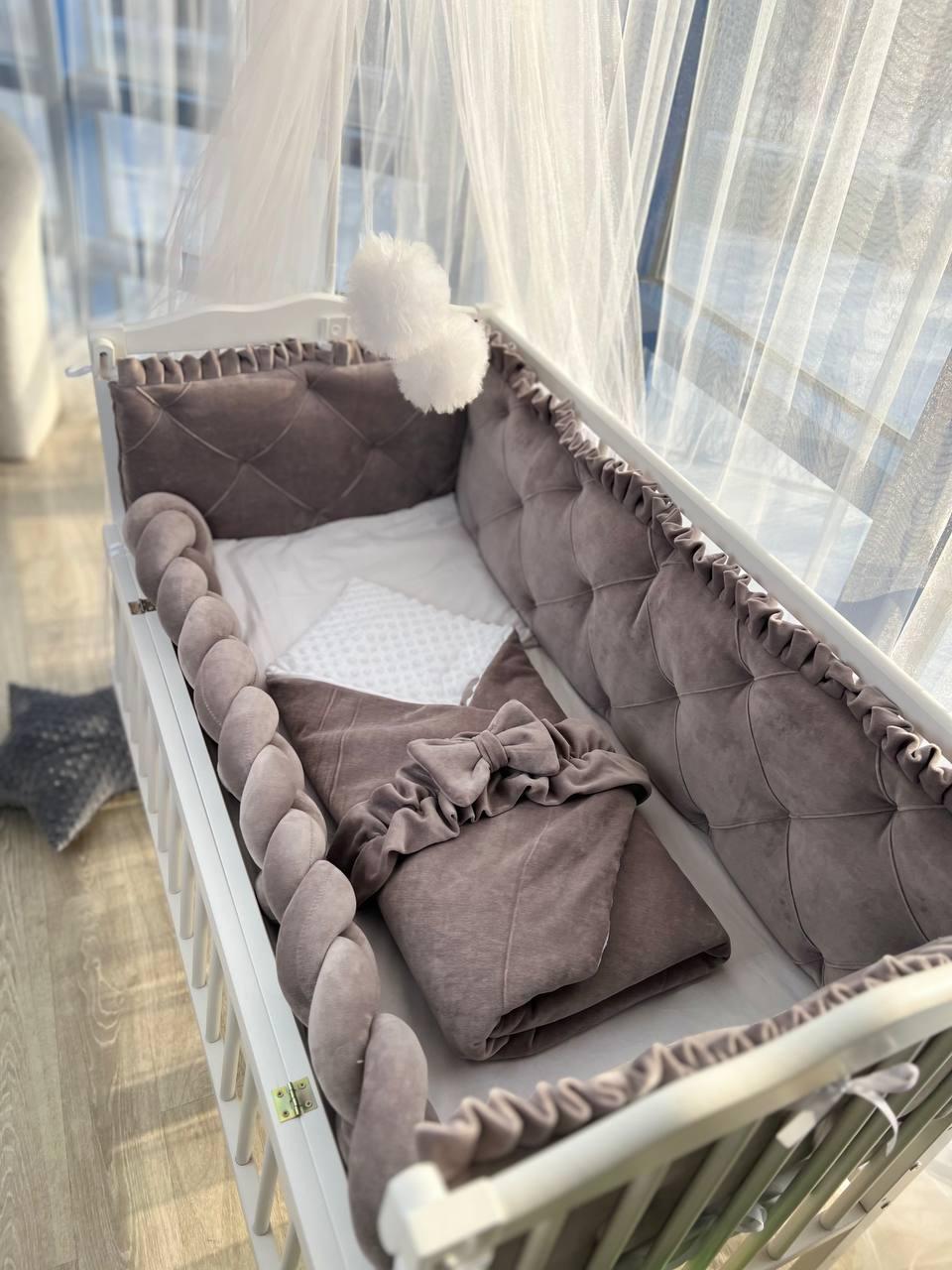 Комплект постільної білизни і бортик в ліжечко 120x60 см Premium Royl Sof Графіт (2889109817)