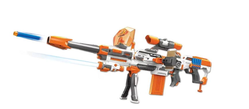 Бластер игровой с мягкими шарами 17 аксессуаров 100 патронов