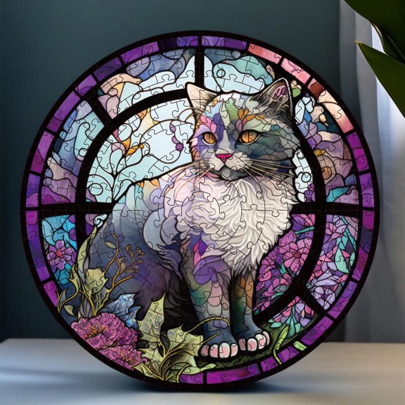 Пазли дитячі круглі Кішка вітраж 168 ел. d 20 см (23689549) - фото 2