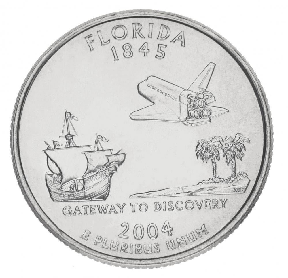 Колекційна монета США 25 центів 2004 P Штати та території - Флорида UNC (KM#356)