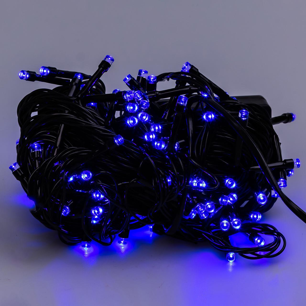 Гірлянда нитка 10 м на 200 LED лампочок світлодіодна чорний дріт 8 режимів роботи Синій Гірлянда нитка 10 м на 200 LED лампочок світлодіодна чорний дріт 8 режимів роботи Синій