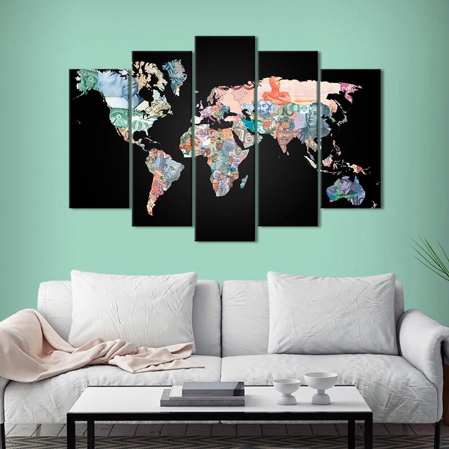 Картина карта Незвичайна карта світу з грошей 112x68 см (A1364-5)