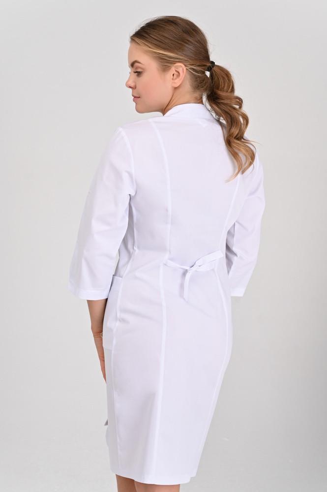 Халат женский TopLine Генуя рукав 3/4 на пуговицах р. 54 Белый/Темно-синий (11334-(54)б.-т.с) - фото 2