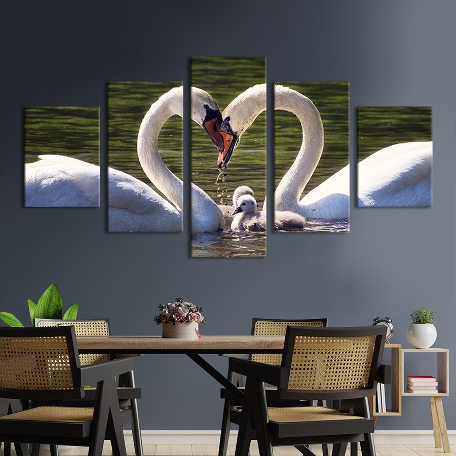 Модульная картина из 5 частей на холсте интерьерная картина Лебединая семья 162x80 см (203-52)