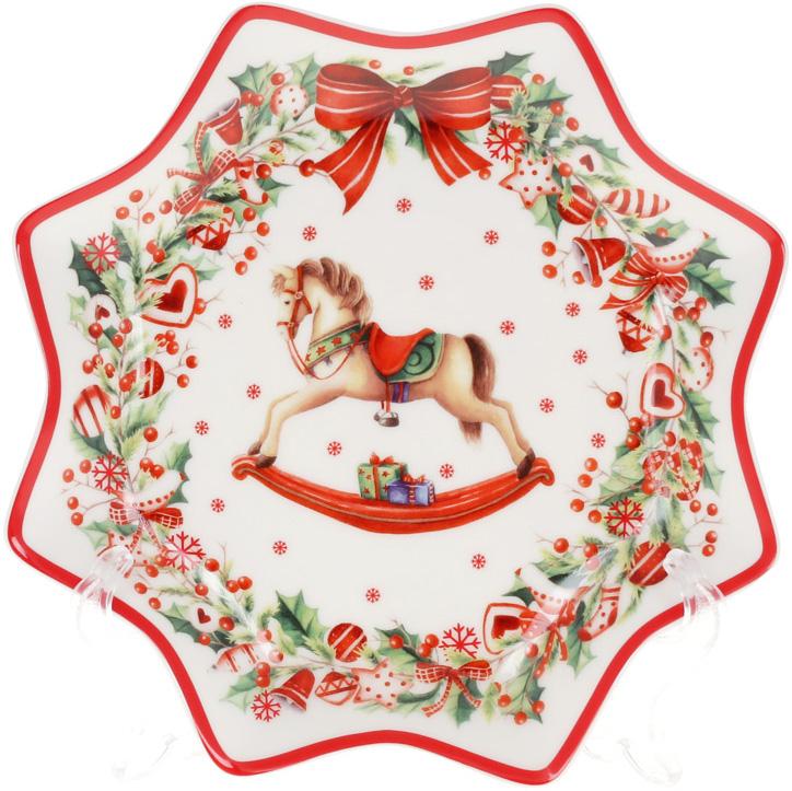 Блюдо фарфоровое Рождественская фантазия в форме снежинки 20 см (BD-498-278)