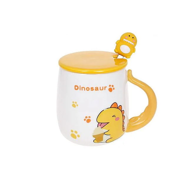 Чашка фарфоровая Dinosaur с крышкой и ложкой 430 мл