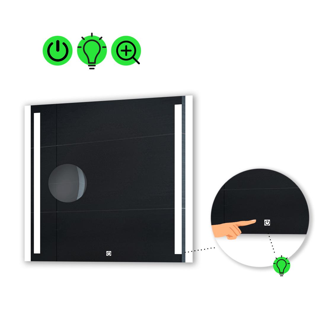 Зеркало с LED подсветкой Mirta с сенсором и увеличительной линзой без подсветки 80x80 см (Mirtak18)