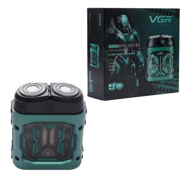 Електробритва акумуляторна VGR V-344 USB з роторним механізмом Зелений (ML-04846)
