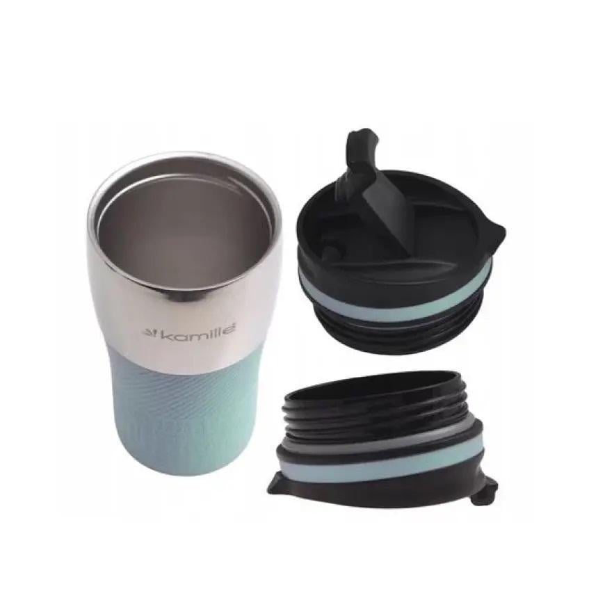 Термокухоль із силіконовою TPR-вставкою Kamille KM-2155 із нержавіючої сталі 320 мл Сталевий/Ментоловий (150-84-2155.2) - фото 3 Термокухоль із силіконовою TPR-вставкою Kamille KM-2155 із нержавіючої сталі 320 мл Сталевий/Ментоловий (150-84-2155.2) - фото 3