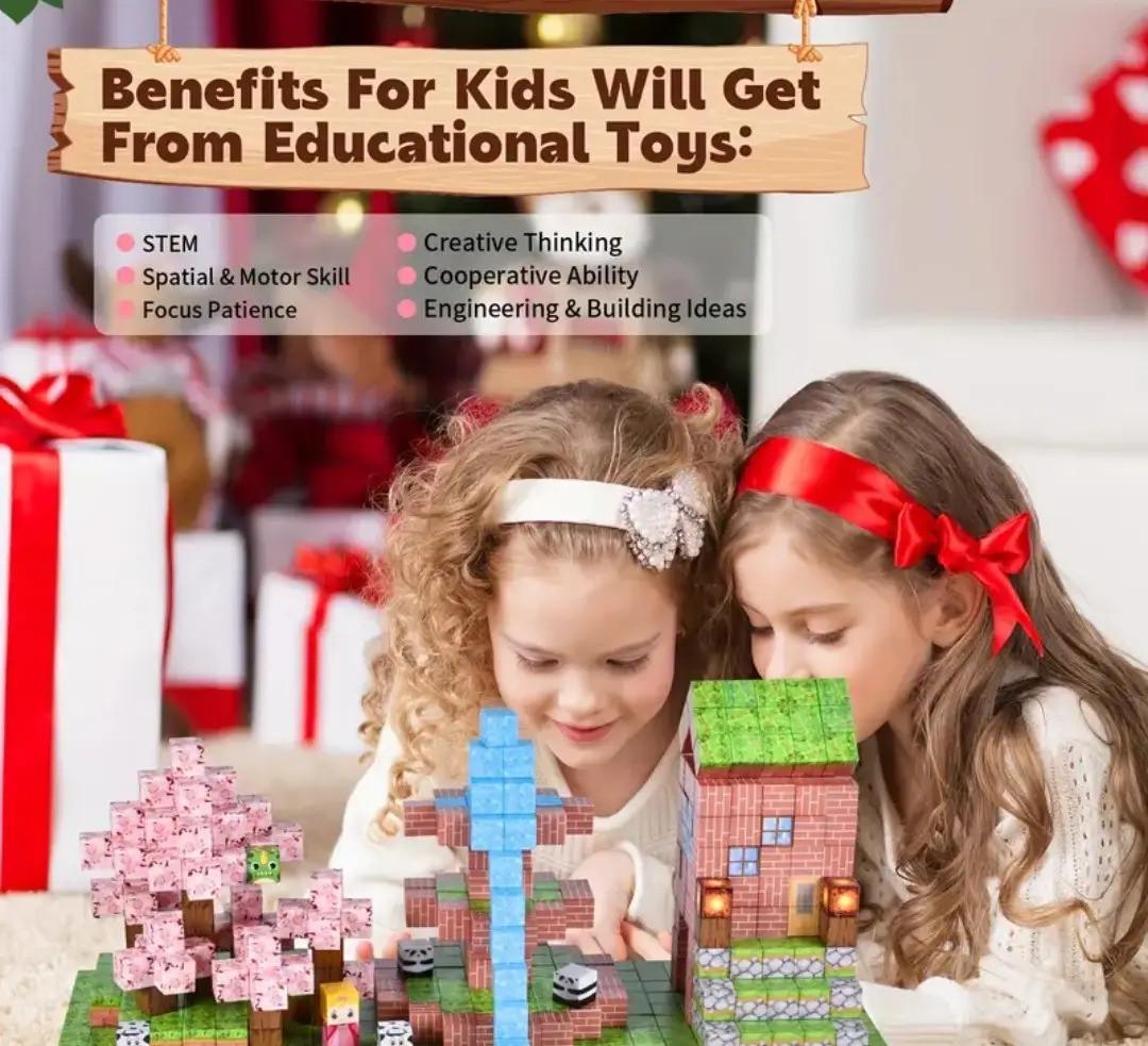 Конструктор магнітний Майнкрафт Вишневий сад з вітряком 100 кубиків - фото 3