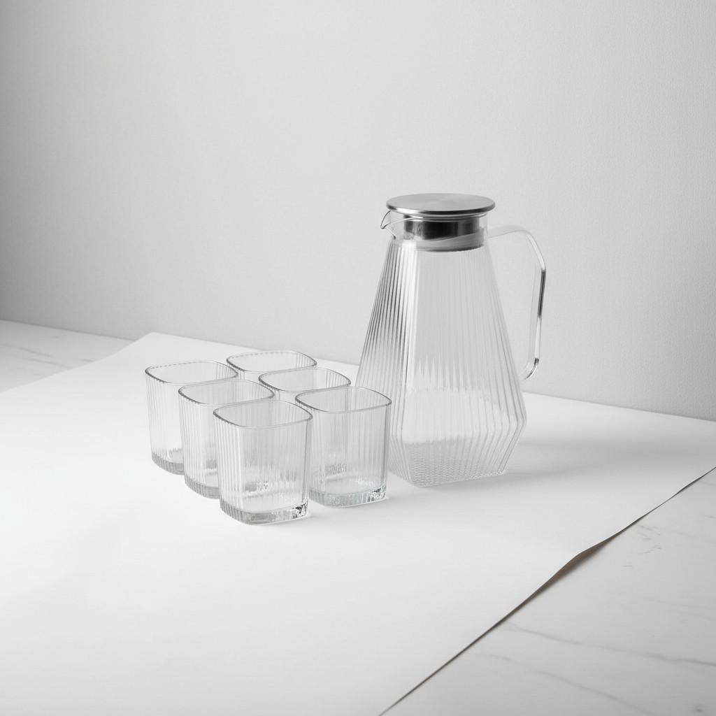 Набор кувшин 1,8 л/стаканы из стекла рифленые 6 шт. по 200 мл Серый (HP-19-38) - фото 4 Набор кувшин 1,8 л/стаканы из стекла рифленые 6 шт. по 200 мл Серый (HP-19-38) - фото 4
