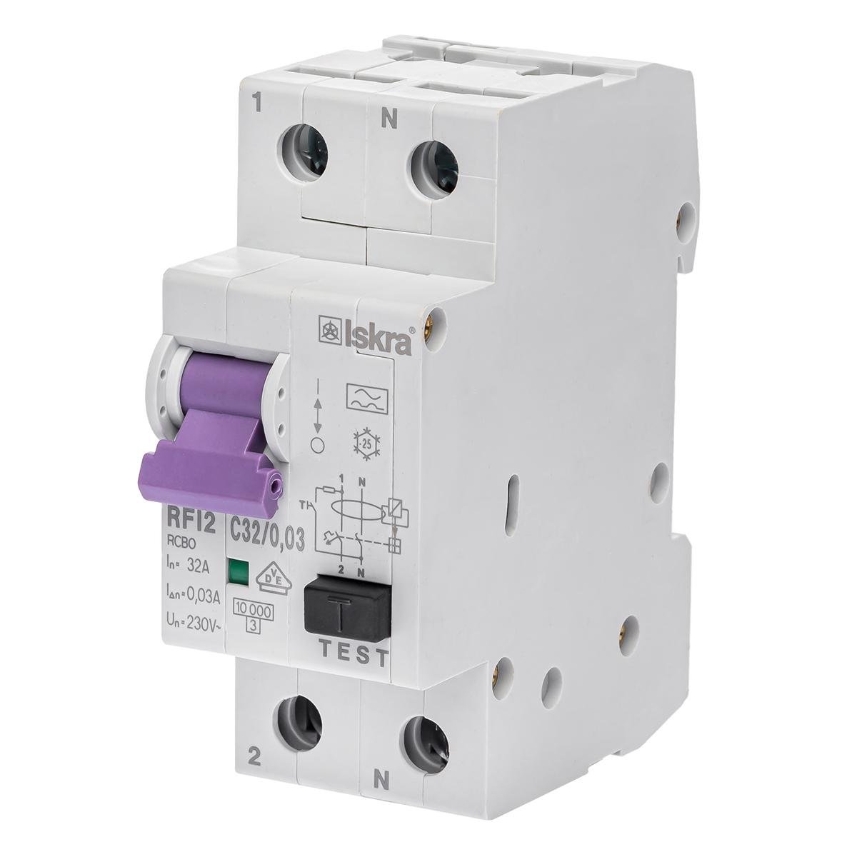 Дифференциальный автоматический выключатель ISKRA RFI2C32A 1P N 32 A AC 30 mA DIN IP20 (786100607000)