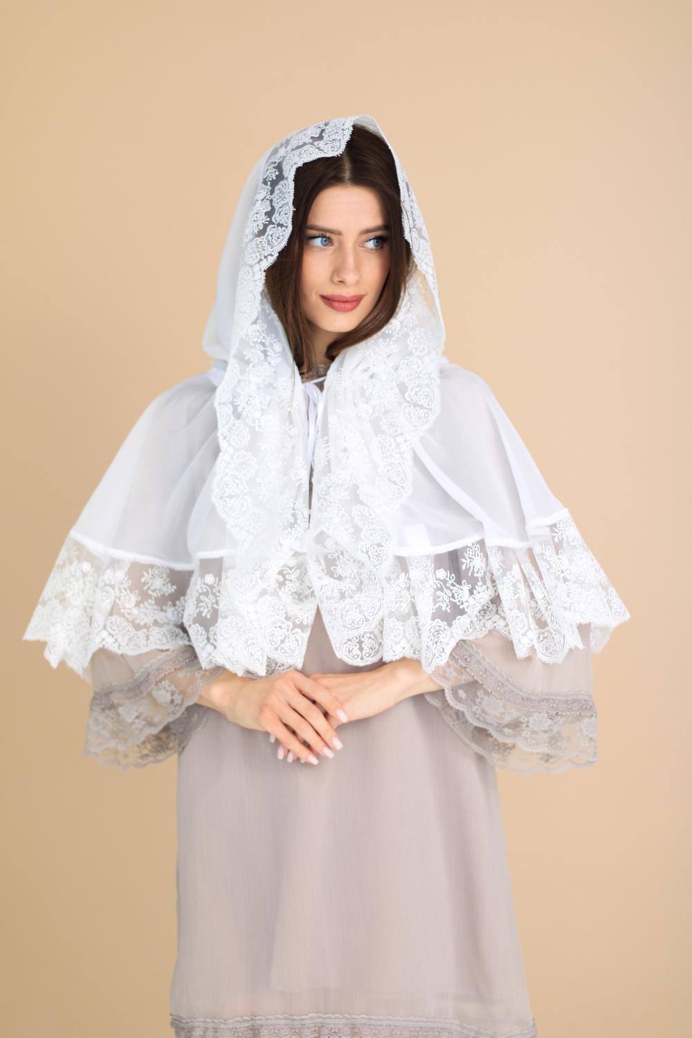 Палантин для храма на голову Белый (п015) - фото 5 Палантин для храма на голову Белый (п015) - фото 5