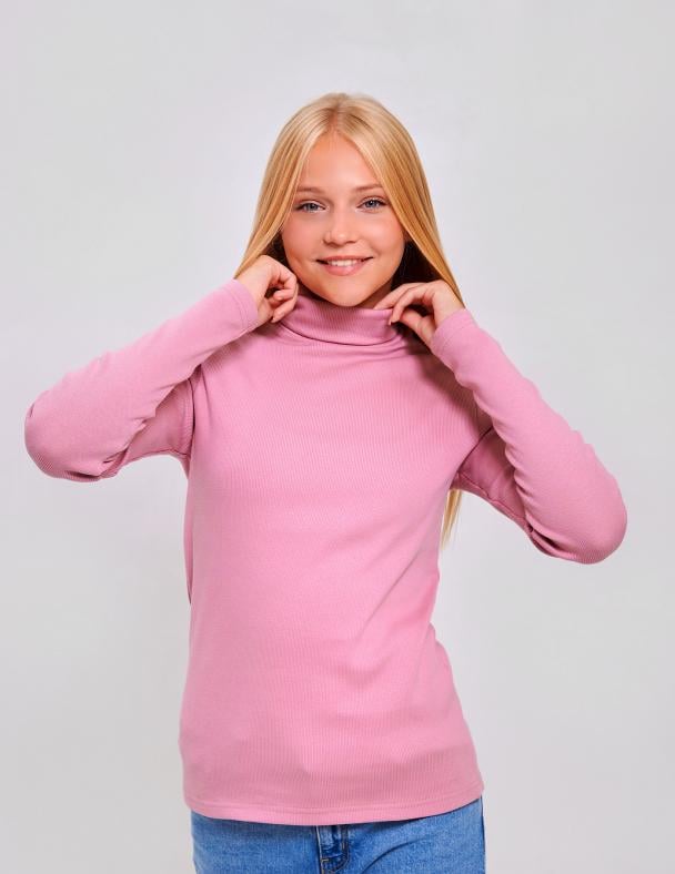 Гольф-стойка с отворотом для девочки Smil Кашкорс с начесом 152 см Холодный коралловый (114982)