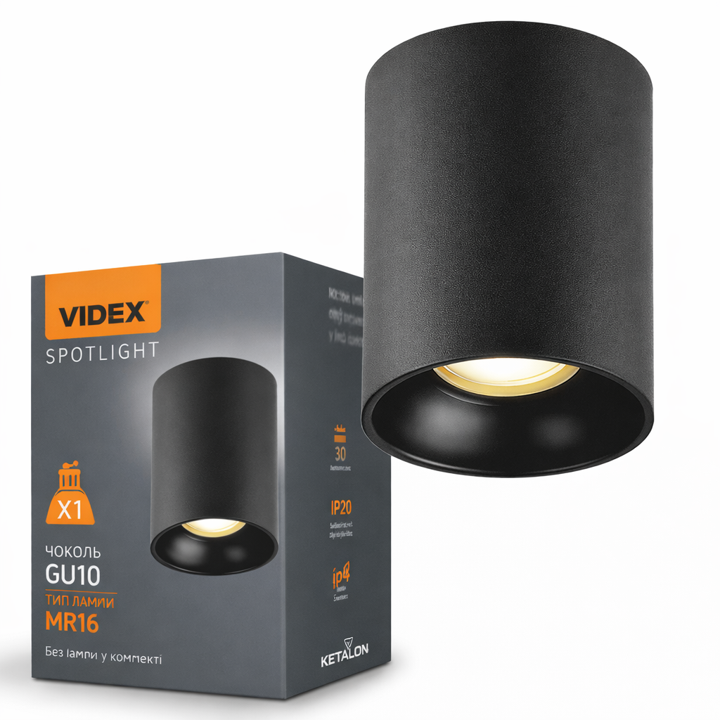 Светильник Videx под лампу GU10 рефлекторный накладной 30W IP20 Ø 90 мм Черный (VL-SPF14A-B)