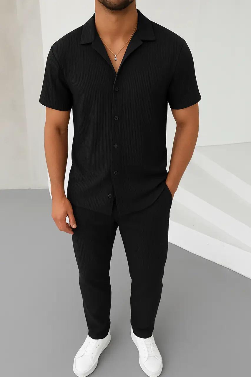 Костюм мужской летний Mono в рубчик XL Черный (Q2626/3)