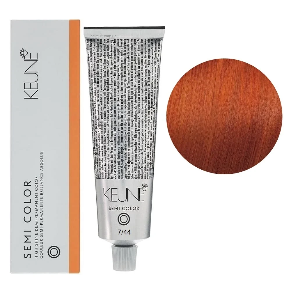 Краска для волос тонирующая безаммиачная Keune Semi Color 7.44 Medium Intense Copper Blonde 60 мл