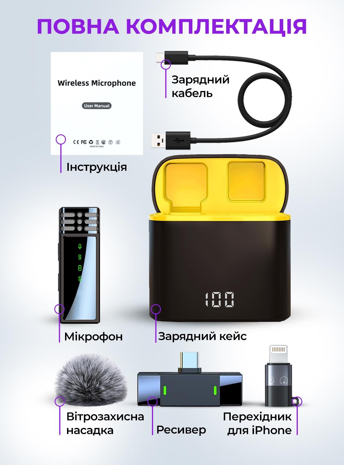 Мікрофон бездротовий петличний OnePro з вітрозахисною насадкою Чорний (73720) - фото 7 Мікрофон бездротовий петличний OnePro з вітрозахисною насадкою Чорний (73720) - фото 7