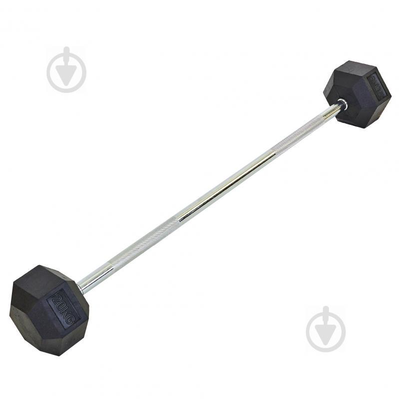 Штанга фиксированная прямая обрезиненная planeta-sport Rubber Hexagon Barbell 20кг Record TA-6230-20 l-95см