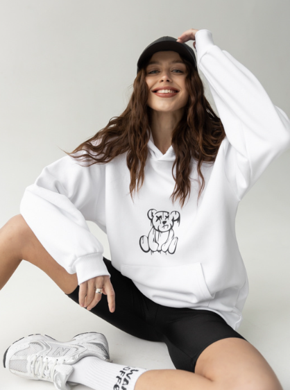 Худи женское Gabbi BEAR oversized S/M Белый (13418-ж)