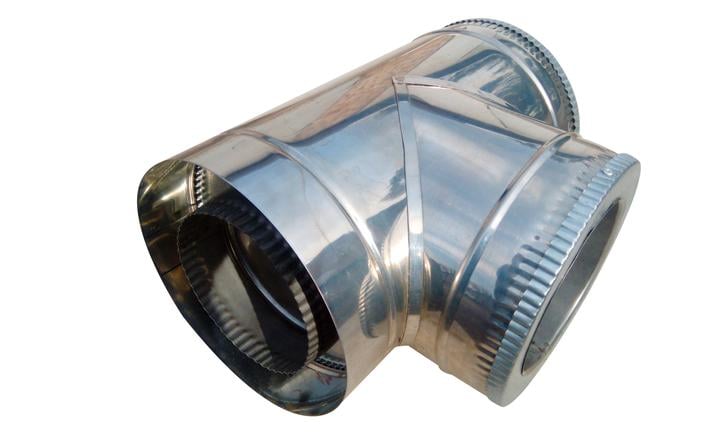 Тройник двустенный для дымохода 87° 120/180 нержавеющая сталь 0,8 мм