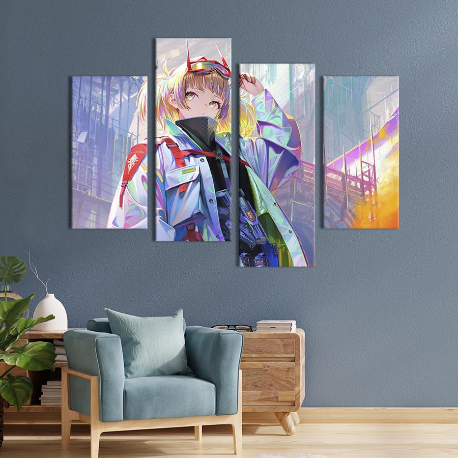 Картина модульная из 4 частей Аниме девушка в мегаполисе XL 149x106 см (677-42)