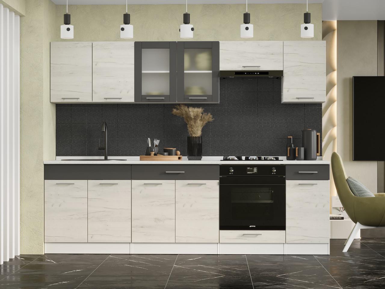 Кухня готовая Эверест №5 Эко Нова и столешница 2,6 м Крафт белый/Графитовый (27011.02) - фото 3 Кухня готовая Эверест №5 Эко Нова и столешница 2,6 м Крафт белый/Графитовый (27011.02) - фото 3