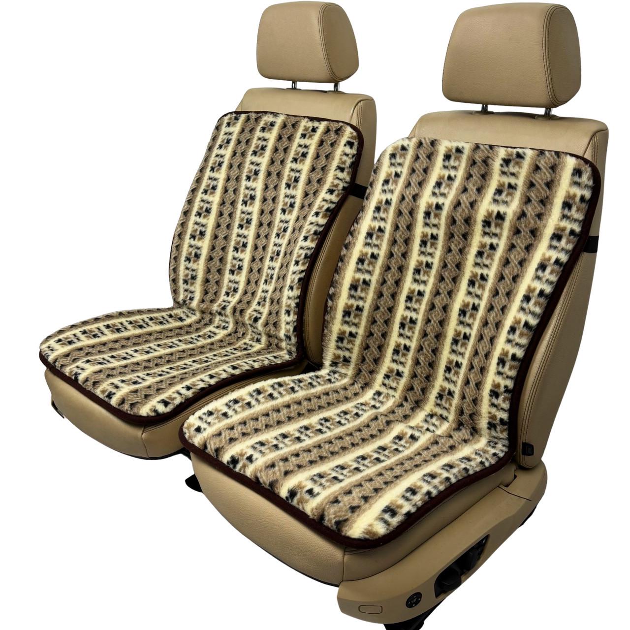 Чехлы-накидки меховые универсальные на передние сиденья авто из овчины Орнамент Черный (313-2-N)