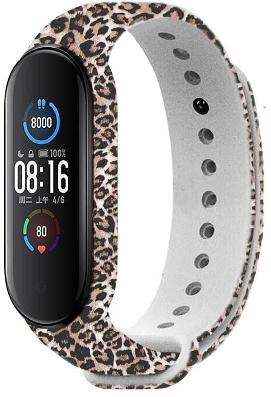 Ремінець UWatch TPU Replacement Print Design Wrist Strap for Mi Band 5/6/7 Leopard Dark