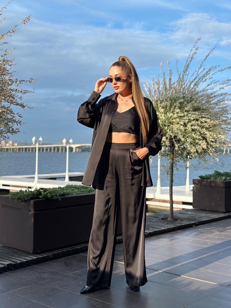 Костюм женский из шелка Армани рубашка и брюки Черный (2656570166)