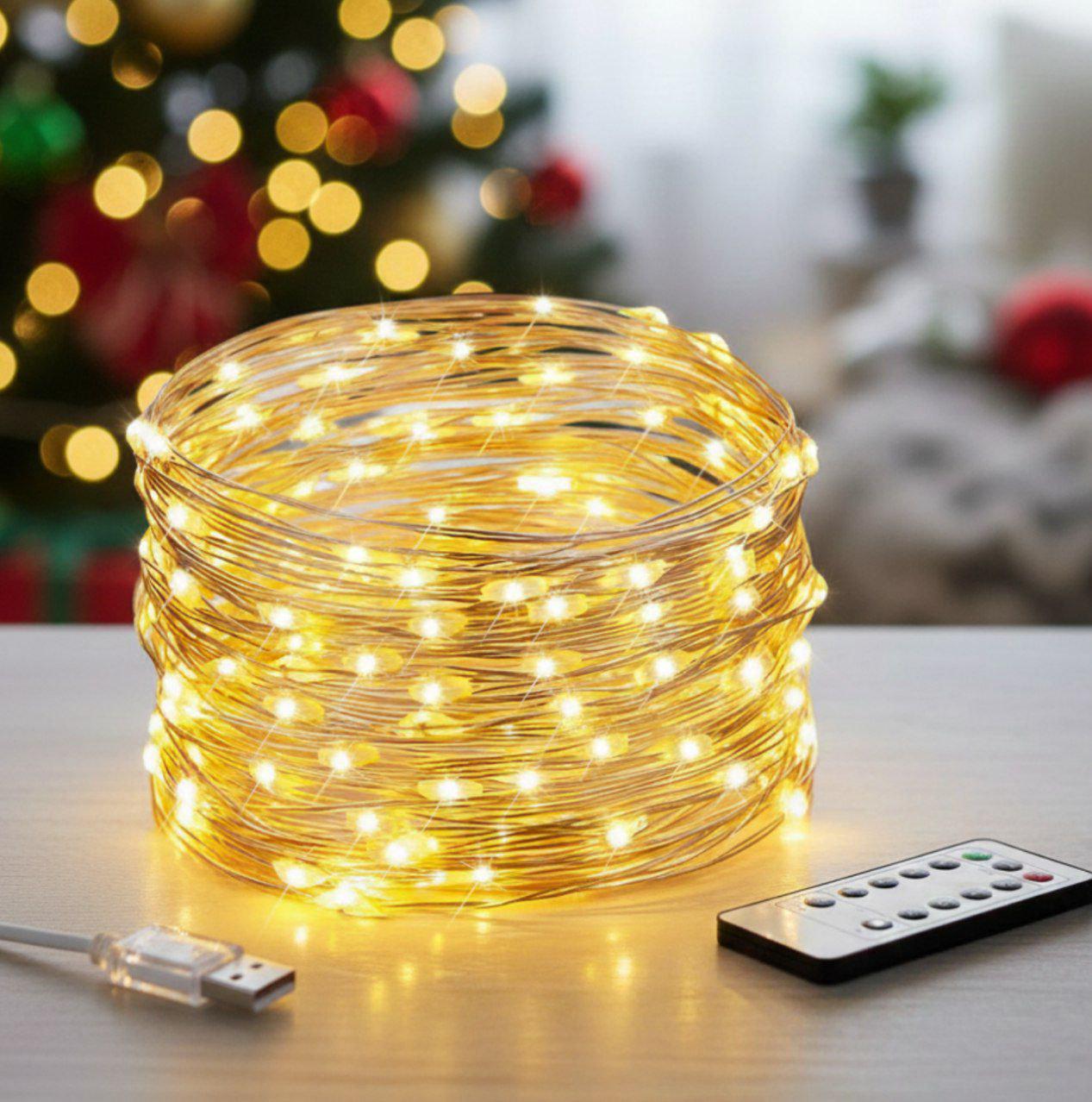 Гирлянда-проволока Роса 0060-1/МК 20 м 200 LED пульт ДК Теплый белый свет (31133538)