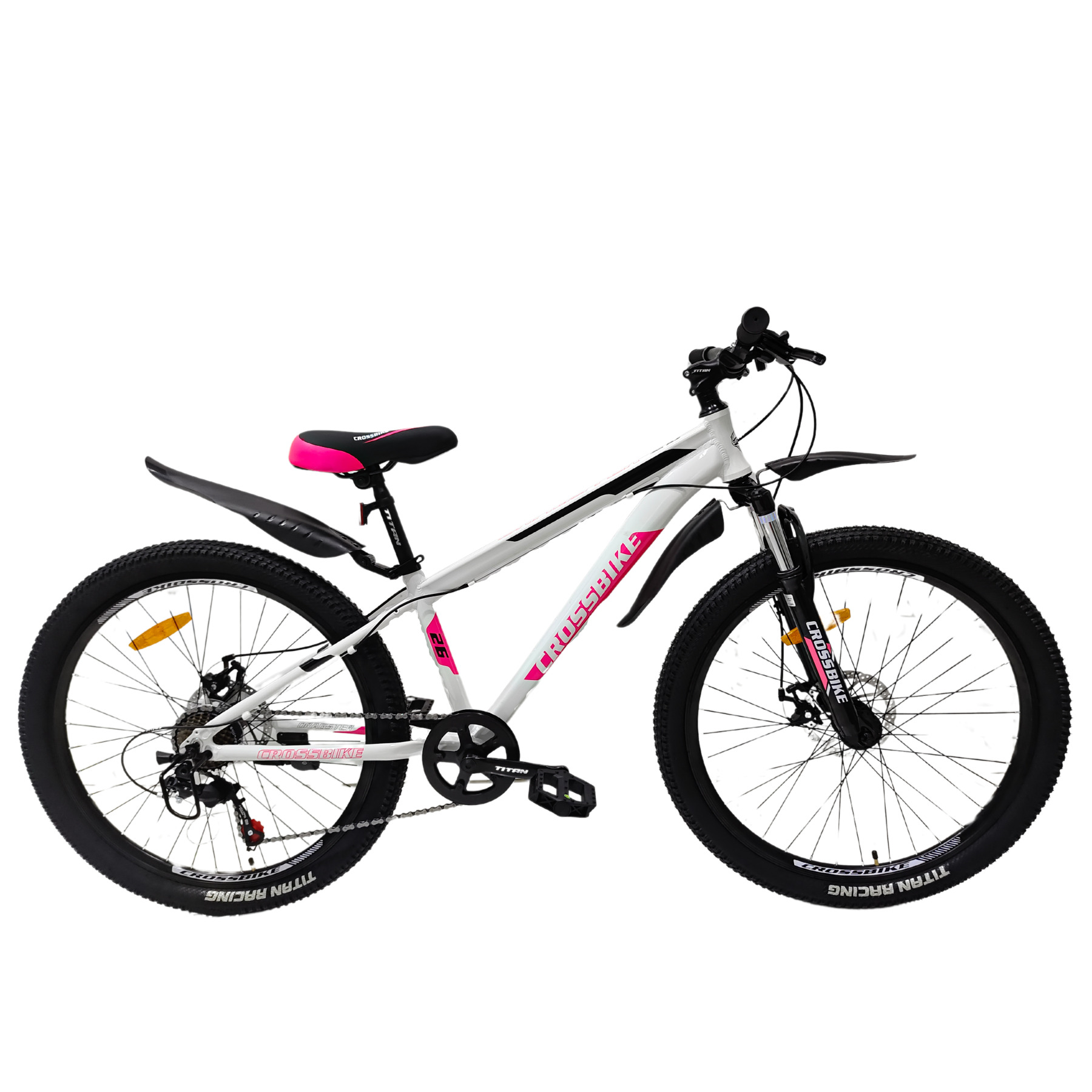 Велосипед Crossbike Dragster 2024 Susp 26" 13" White/Pink - фото 2