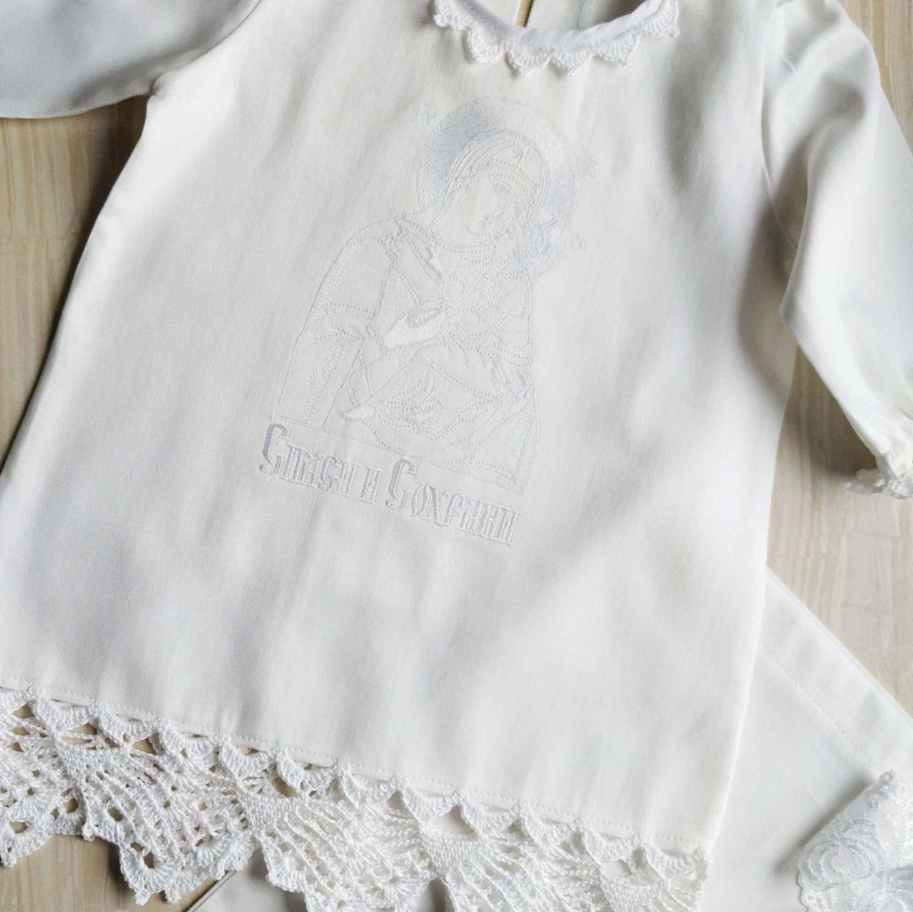 Рубашка крестильная Богородица с кружевом ручной работы 98 см (2181922121g) - фото 2