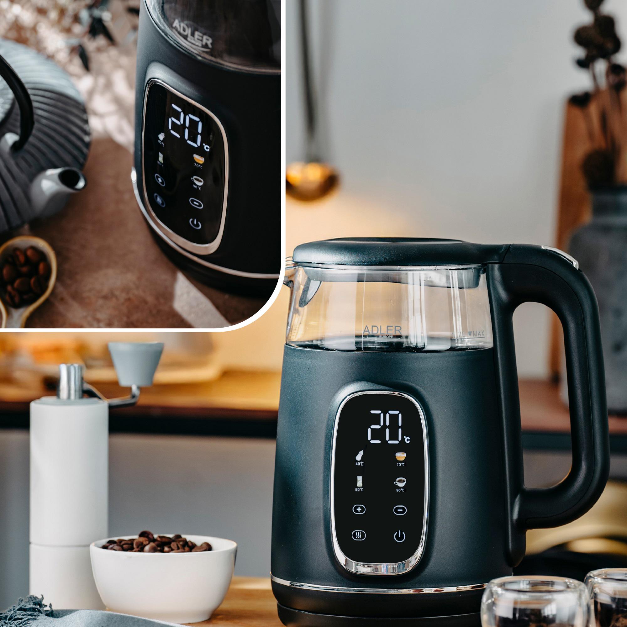 Электрочайник Adler AD 1305 пластик/стекло дисплей/регулятор температуры 1,7 л Black/Silver (27222611) - фото 13