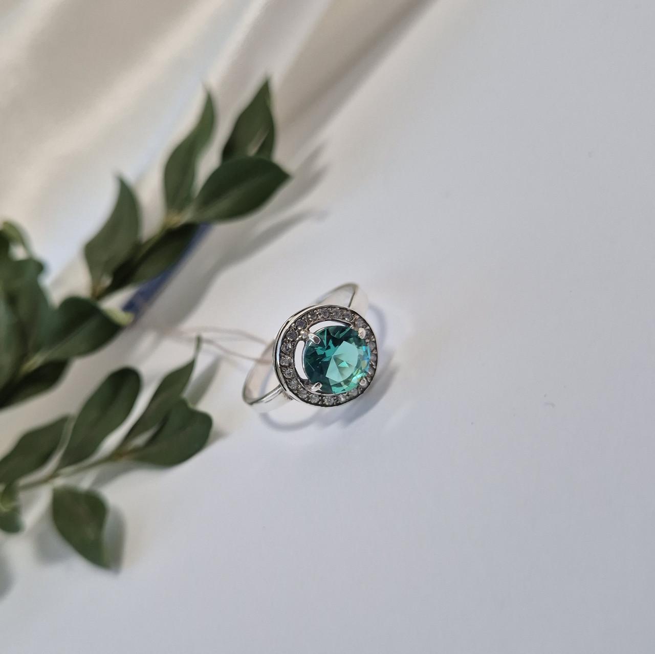 Кольцо круг с камнем морской волны серебро 925 пробы 1,80 г р. 17 (11090)