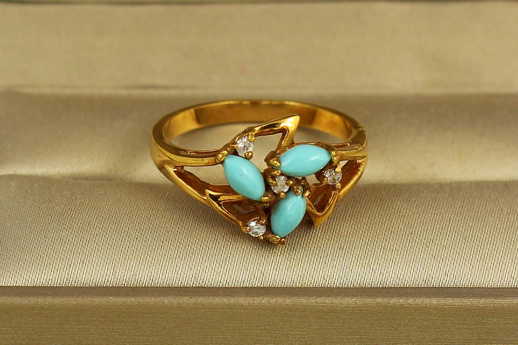 Кольцо Звезда бирюза р. 17 Золотистый (29235198)