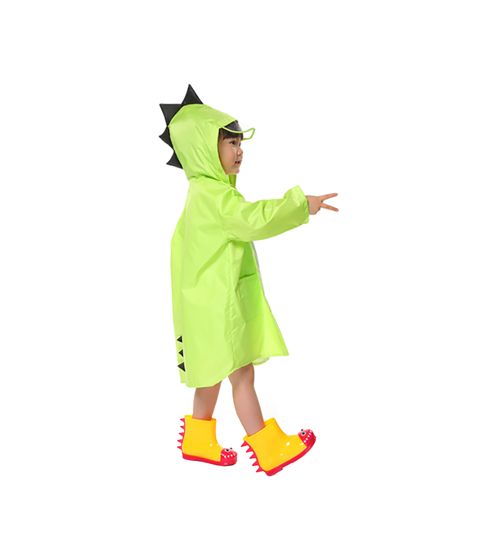 Детский плащ-дождевик SUNROZ "Дракончик" с капюшоном на кнопках M Зеленый (SUN5261)