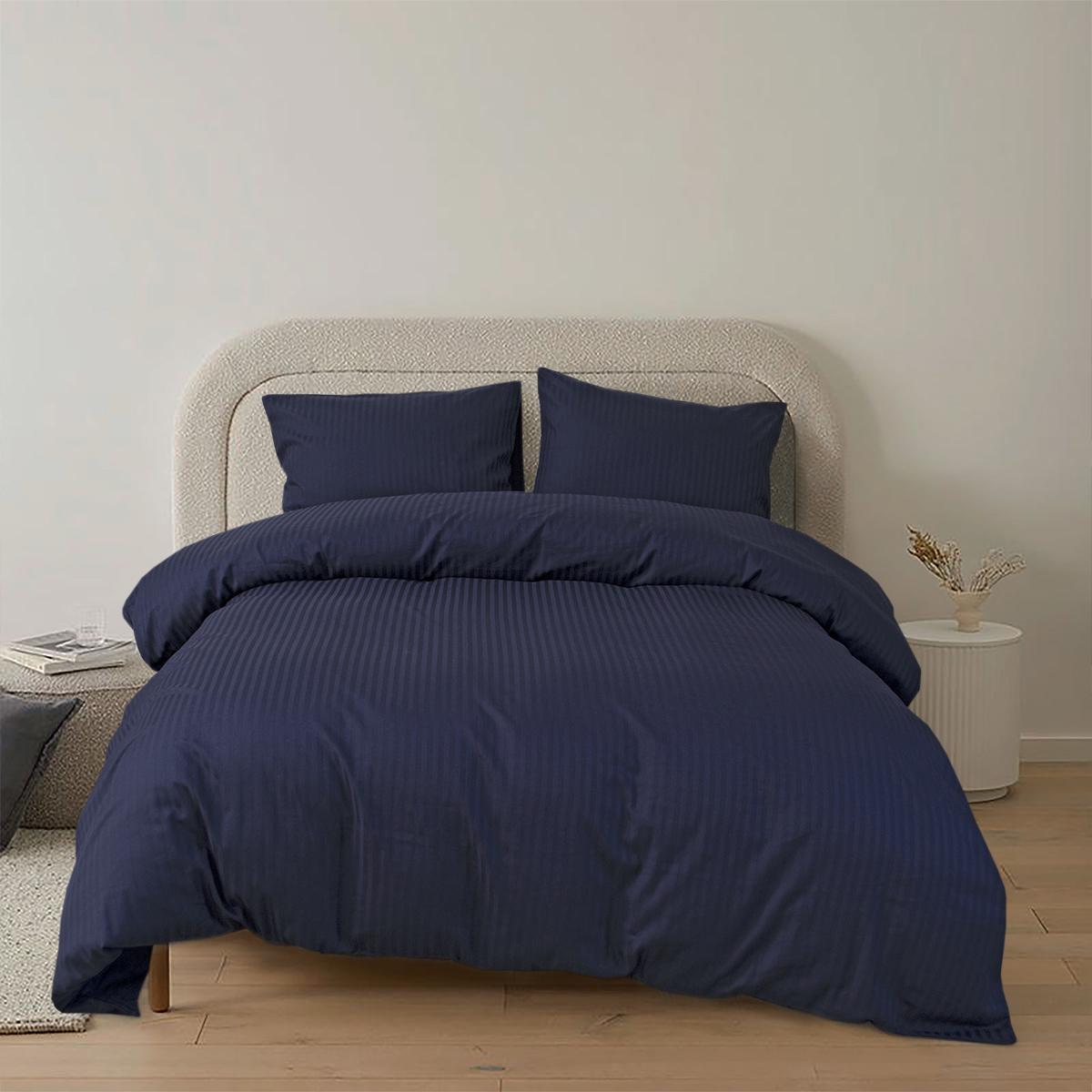 Постільна білизна Lotus Готель Сатин страйп 1х1 євро Темно-синій (11396119) - фото 2 Постільна білизна Lotus Готель Сатин страйп 1х1 євро Темно-синій (11396119) - фото 2