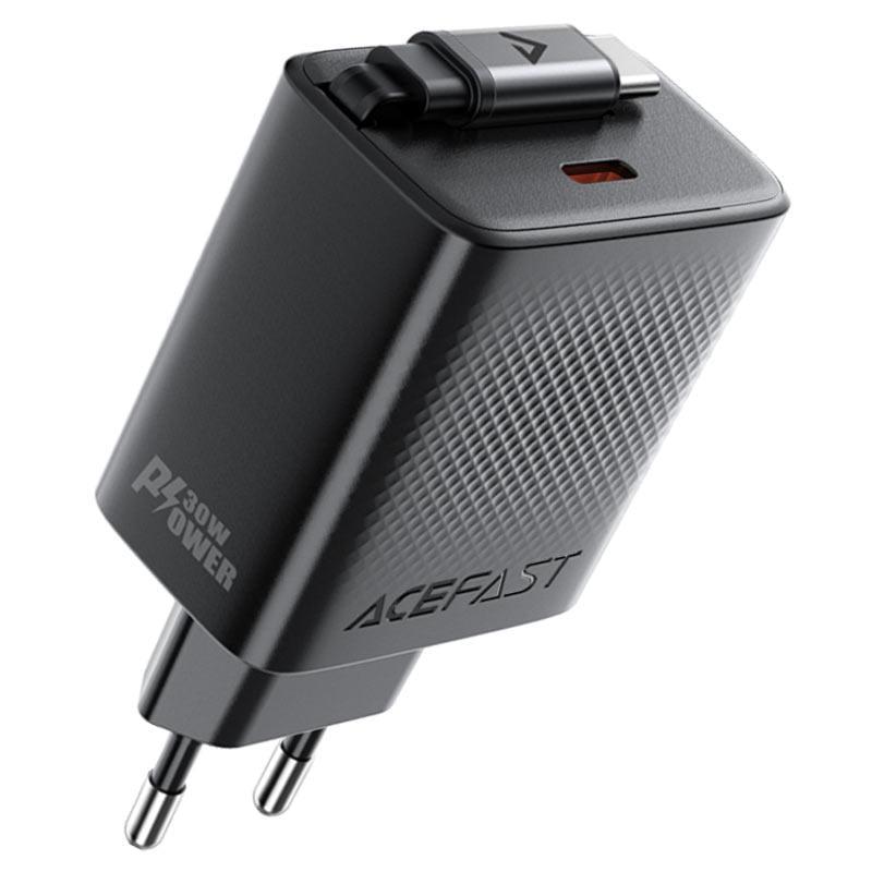 Зарядное устройство сетевое с кабелем ACEFAST A110 PD30W GaN charger USB-C+USB-C with retractable cable EU Black (6974316283942) Зарядное устройство сетевое с кабелем ACEFAST A110 PD30W GaN charger USB-C+USB-C with retractable cable EU Black (6974316283942)