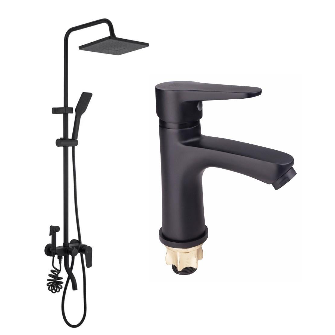 Система душевая Agua Acero-AVION 06426NM и смеситель Lidz 14 43 001F для умывальника на гайке