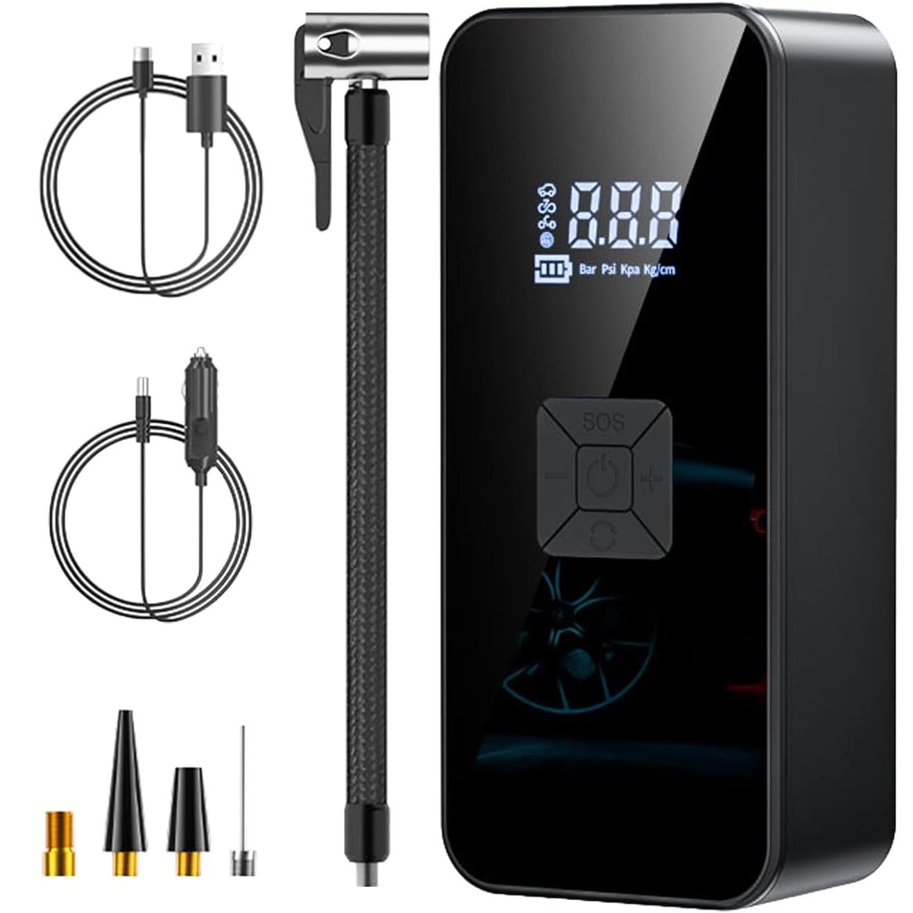 Автокомпрессор аккумуляторный портативный для шин с автостопом и цифровым LED-дисплеем 12 бар 4000 mAh (N-016)