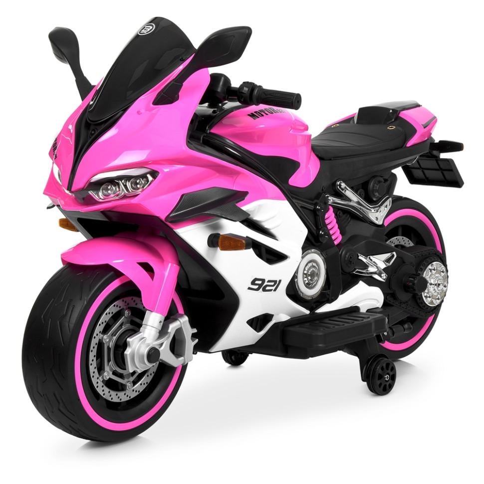 Детский электрический мотоцикл Bambi Racer 12V одноместный до 30 кг Розовый (DE-169-E-1016)