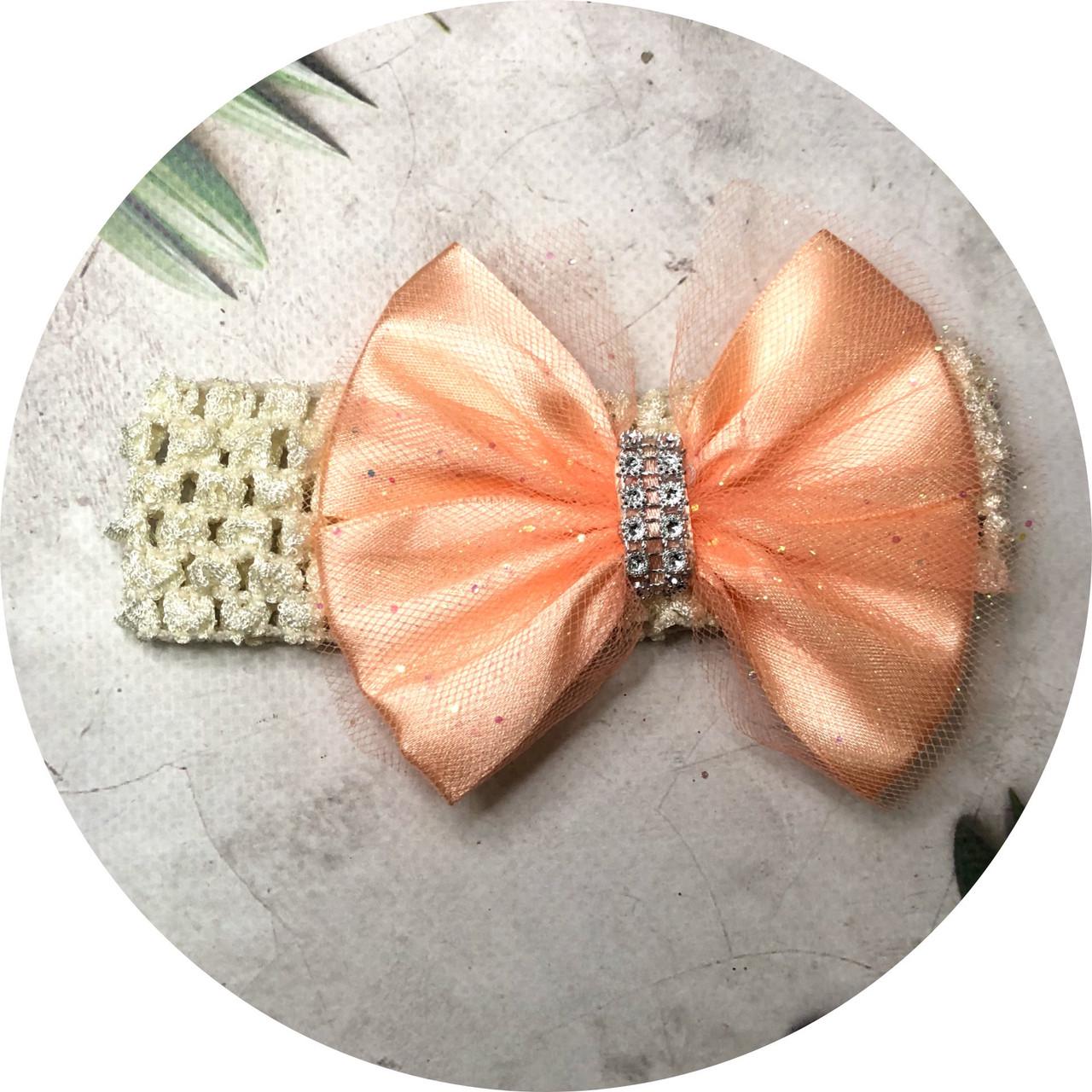 Повязка на голову с бантом Персиковый (258997)