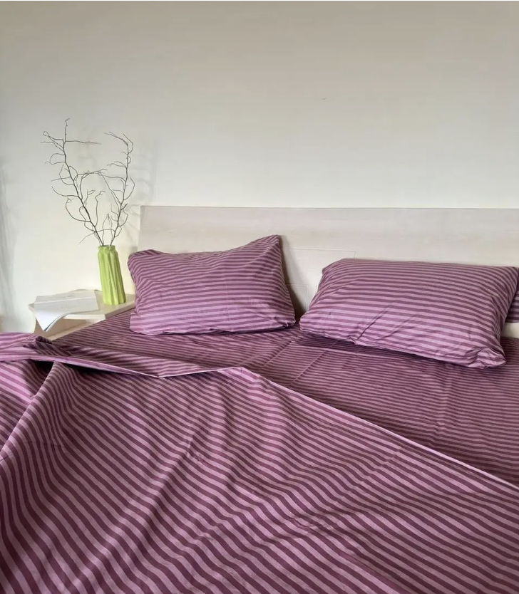 Комплект постільної білизни Gold У смужку євро Рожевий (G20)