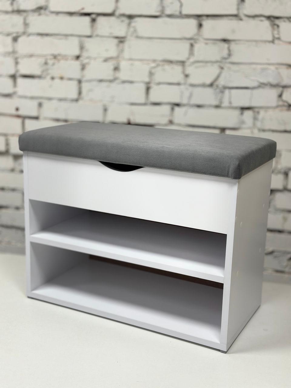 Тумба для обуви велюр 30х50х45 см Белый/Серый