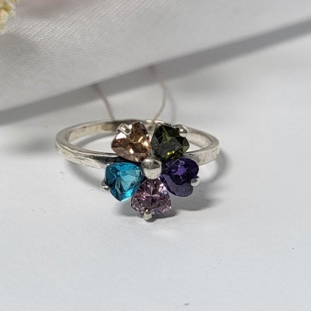 Кольцо разноцветные камни Цветок из серебра 925 р. 16,5 2 г (1770)