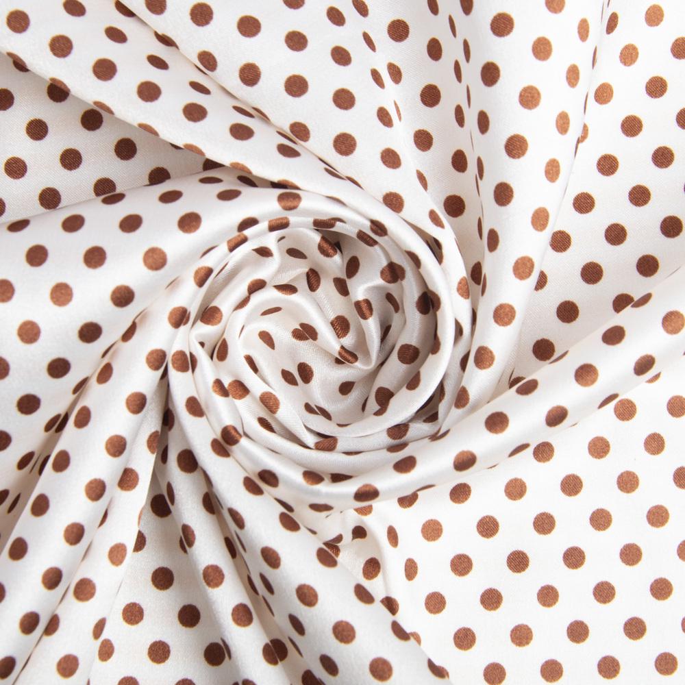 Ткань Атлас Горохи разноцветные конфетти №1 Молочный/коричневый (22942)