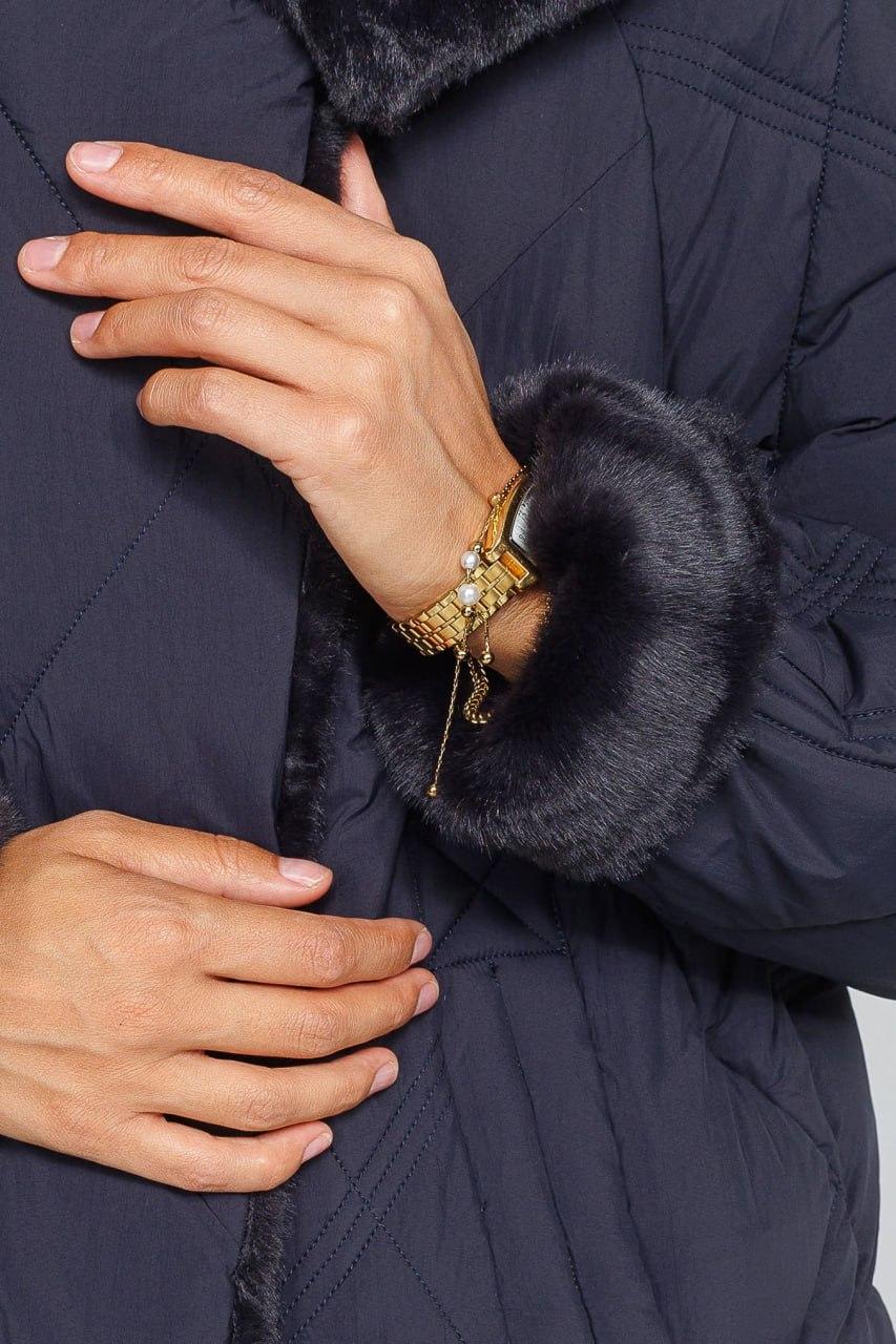 Тренч-пуховик жіночий з хутром р. 52 Синій (60452a/52) - фото 6