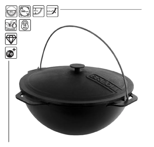 Котел чугунный азиатский Brizoll с чугунной крышкой 10 л (KA10-1) - фото 4 Котел чугунный азиатский Brizoll с чугунной крышкой 10 л (KA10-1) - фото 4