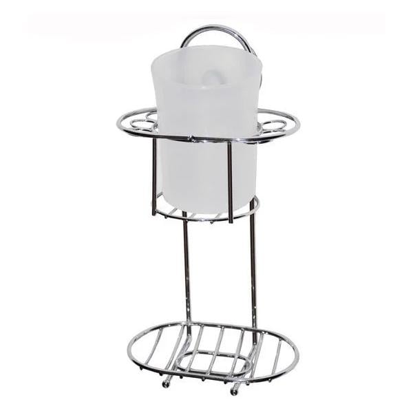 Стакан для зубних щіток пластиковий Besser з хромованою підставкою і мильницею (MKM-0126) Стакан для зубних щіток пластиковий Besser з хромованою підставкою і мильницею (MKM-0126)